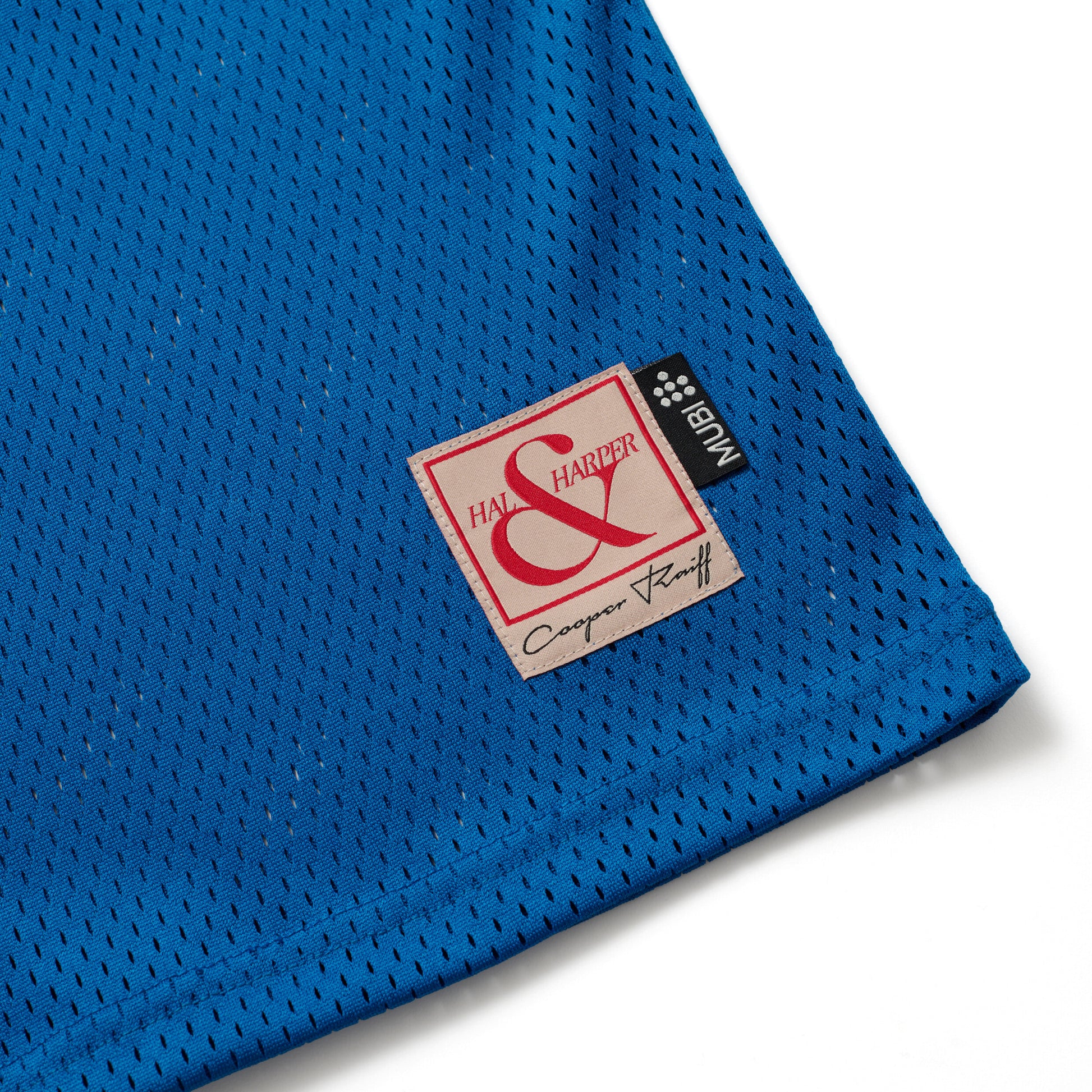 Detailled shot of the jersey with HAL & HARPER MUBI label with Cooper Raiff's name