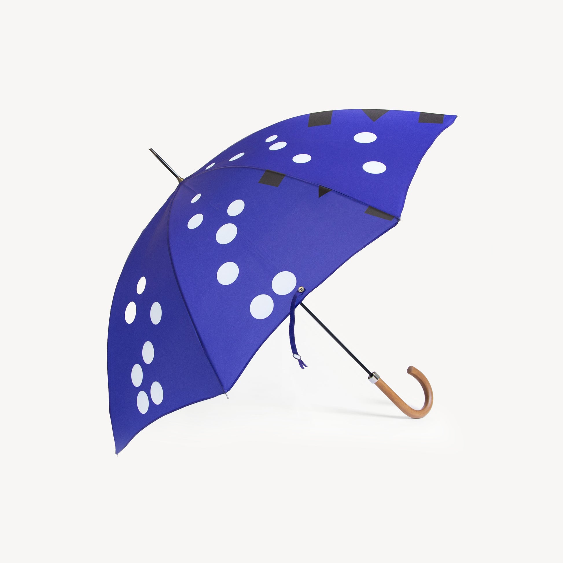 MUBI x Para Para World blue umbrella with white MUBI logo