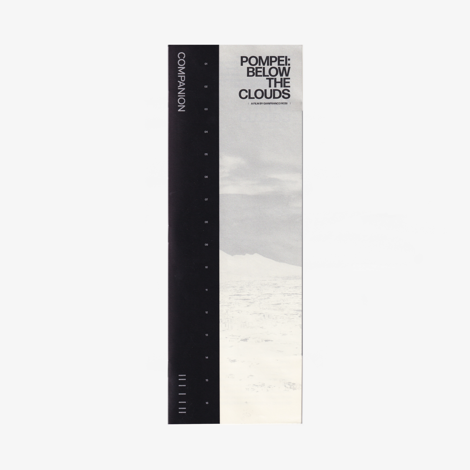 Zine titled 'Pompeii: Below the Clouds' with a black and white design on a white background